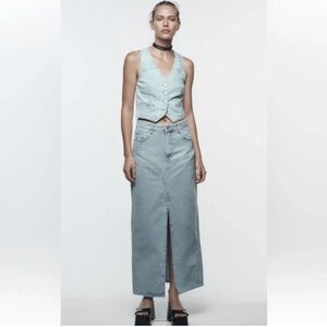 Zara maxi skirt Women’s Xs Blue denim Medium Wash Mid Rise Y2K 90s Retro Chic